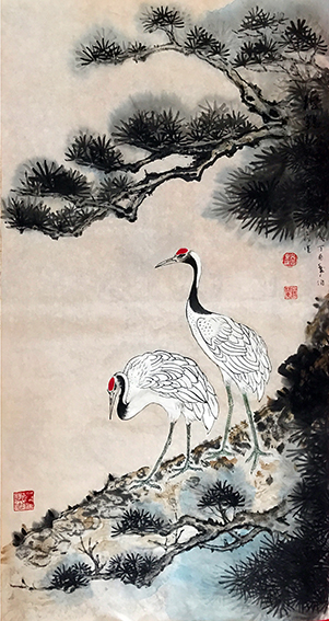 赵珂作品 《苍松自古思高健，寿鹤于今添仙杰》